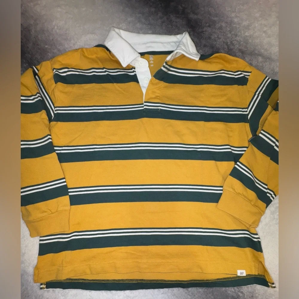 (A3) NWOT Gap Boys Striped Rugby Shirt XL Husky Yellow Green Long Sleeve Polo‎